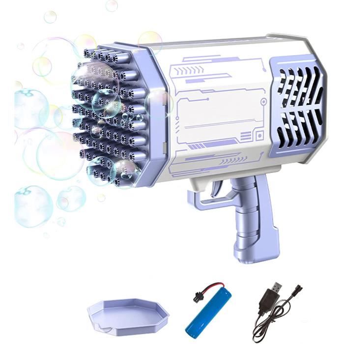 Pistolet à Bulles Électrique – 69 Trous – 10 000 Bulles/Min – Rechargeable – 2 Flacons – Enfant Adulte