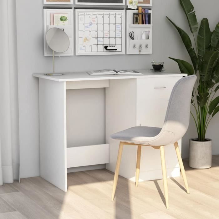 bureau informatique scandinave - joli*1653 - blanc - avec tiroir et porte - 100 x 50 x 76 cm