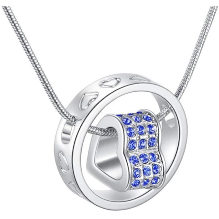 collier femme en argent - idee cadeau ado fille - collier coeur avec pendentif en pierres de cristal - bijou fantaisie[1295]