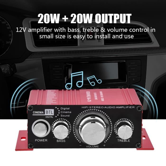 Akozon Amplificateur stéréo Mini 12V 2 canaux HiFi stéréo basse amplificateur de puissance audio ampli numérique
