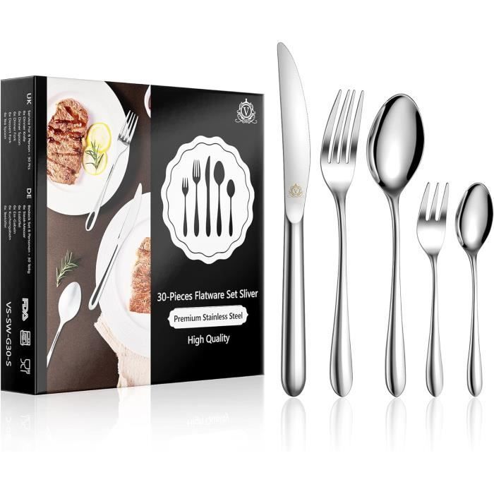 Couverts PRADEL ESSENTIEL Purity - 24 Pièces Pour 6 Personnes - Panier Inox - Rouge