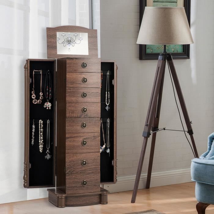Armoire à Bijoux Enfant 3 En 1 Pivotante 360° - Avec Miroir Pleine Longueur - Motif Couronne Rose
