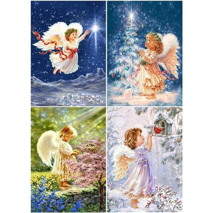 Kit Peinture Diamant Pour Enfants – 4 Motifs Animaux (éléphant, Chat, Raton Laveur) – Loisir Créatif