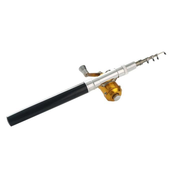 EJ.life Canne à pêche stylo Mini canne à pêche portable en forme de stylo de poche télescopique et moulinet de pêche (noir)
