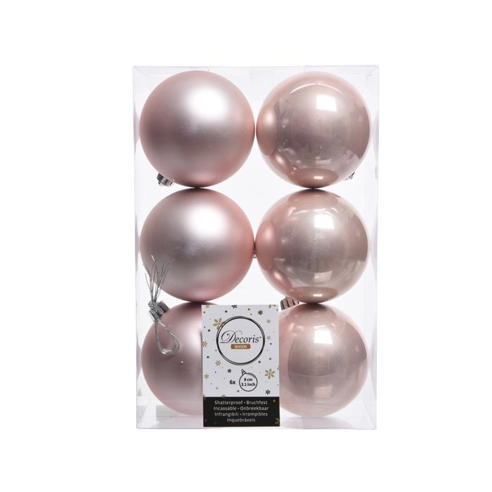 Lot De 6 Boules De Noël D80 Mm Alpine Rose Poudré Achat