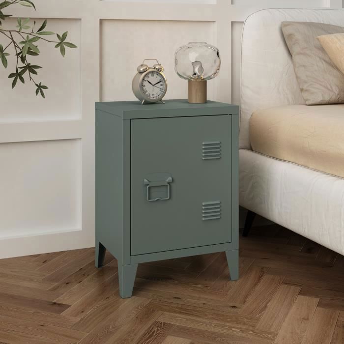 Table de chevet Inari en acier laminé 57 x 40 x 30 cm gris foncé Table de chevet Inari en acier laminé 57 x 40 x 30 cm gris foncé