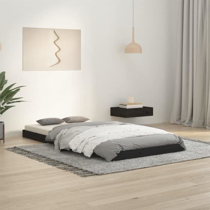 cadre de lit - famirosa - noir - bois de pin massif - simple 90x190 cm