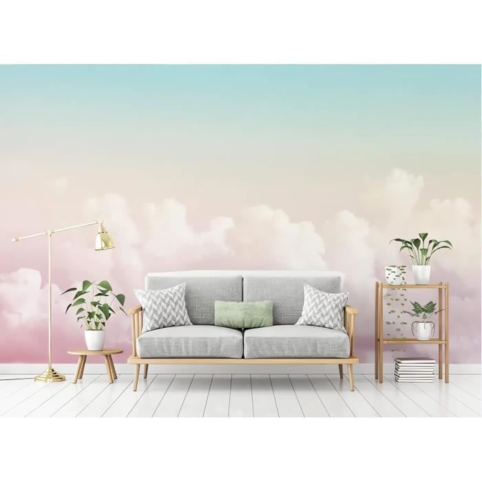 Papier Peint Panoramique 3D Paysage Naturel De Ciel De Nuages Roses ...