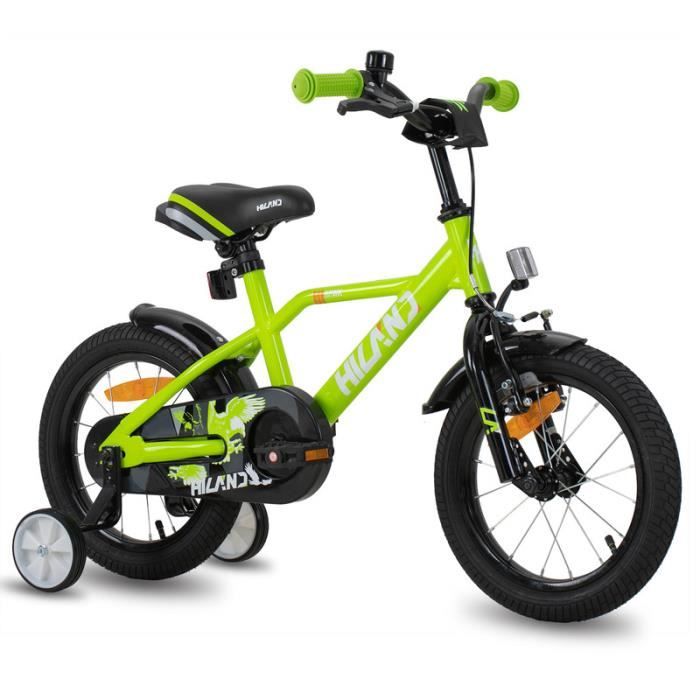 HILAND Vélo Enfant 14 Pouces pour garçon de 4-6 Ans, Frein à Main et Frein à rétropédalage-Vert