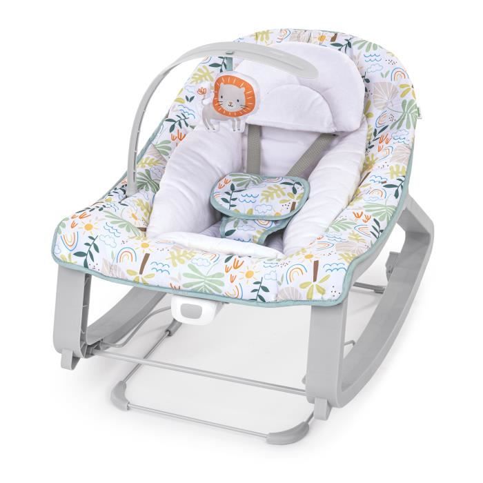 INGENUITY Transat bébé bascule évolutif 3-en-1 Keep Cozy -Tropical Rainbow- 3 Positions: arche avec jouets amovible jusquà 18 kg
