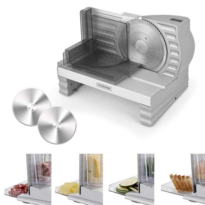 Trancheuse électrique Inox - Lame 190 Mm, Réglage 0-15 Mm - Pour Jambon, Fromage, Légumes - 3