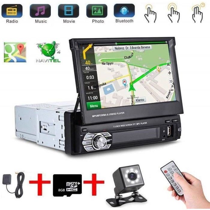 Letouch Autoradio Bluetooth Stéréo GPS 1Din 7'' Écran Auto