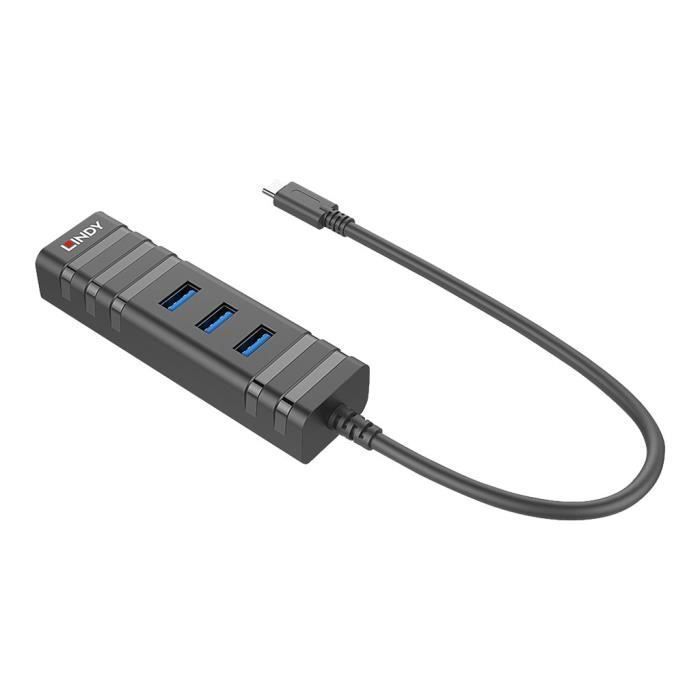 Lindy USB 3.1 Hub & Gigabit Ethernet Adapter Adaptateur USB - réseau USB 3.1 Gen 1 Gigabit Ethernet x 1 + USB 3.1 x 3 noir