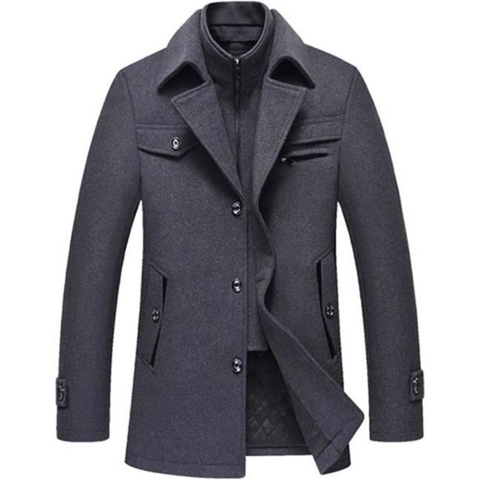 Caban Homme en Laine Casual Manteau Court Epaisse Vetement Automne Hiver Gris Cdiscount Pret a Porter