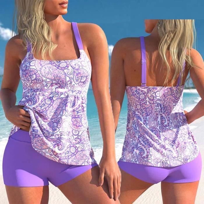 Swimwear Enceinte Confortable Maillot De Bain Maternité 2 Pièces Tankini - Imprimé Floral - Haut Rembourré - Bas Short Taille Haute Maillots De Bain Maternité