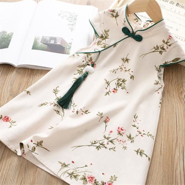 Robe Cheongsam Pour Fille - Style Chinois, Col Montant, Boucle Dorée, Manches Courtes - Idéale Pour Le Nouvel An, Fêtes Ou école - 12