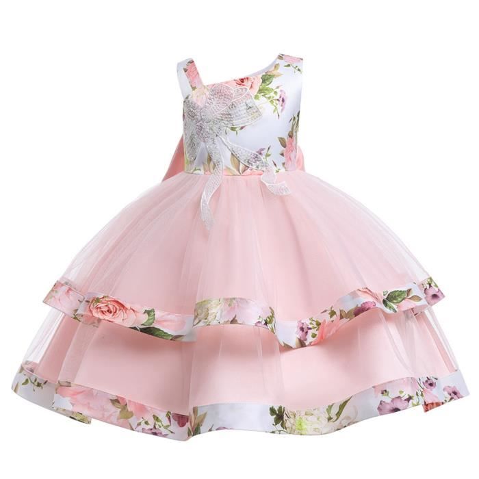 Robe Princesse Cérémonie Fille Paillettes Sans Manches Mariage Avec Ceinture Noeud Papillon Rose - Prêt-à-Porter
