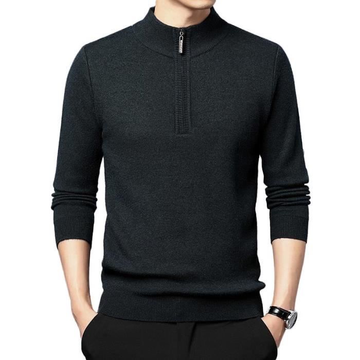 Pull Homme Col Montant Demi-zip - Tricot Doublé Polaire - Chaud, Confortable, Pour L'hiver Et Les Loisirs