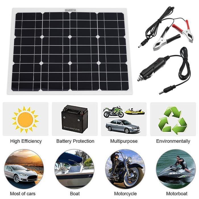 Panneau Solaire 30W 12V Avec Contrôleur - Pour Voiture, Camping-Car, Bateau | Chargeur Batterie Portable