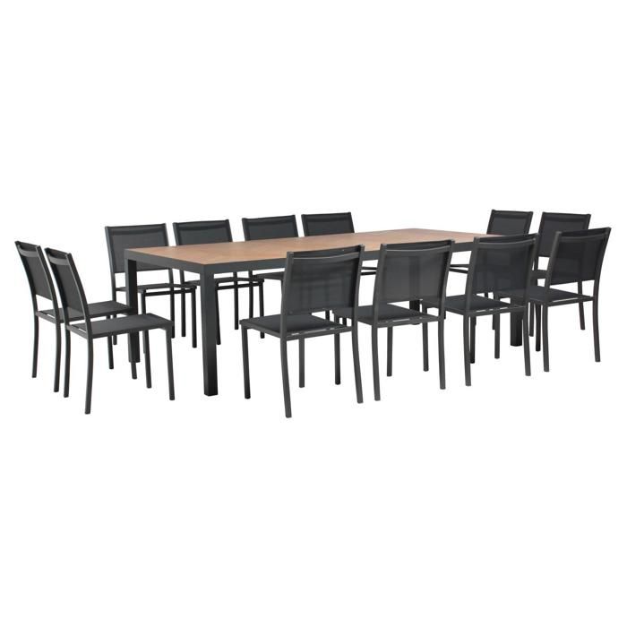 Ensemble table de jardin en céramique effet bois et 12 chaises - Oviala