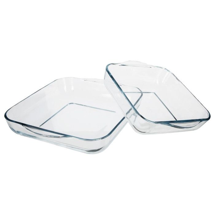 Lot de 2 Plats Culinaires en Verre Carrées 28cm Transparent