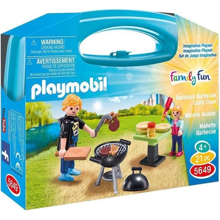 PLAYMOBIL - Valisette barbecue - 2 figurines - 14 pièces - pour enfants dès 4 ans