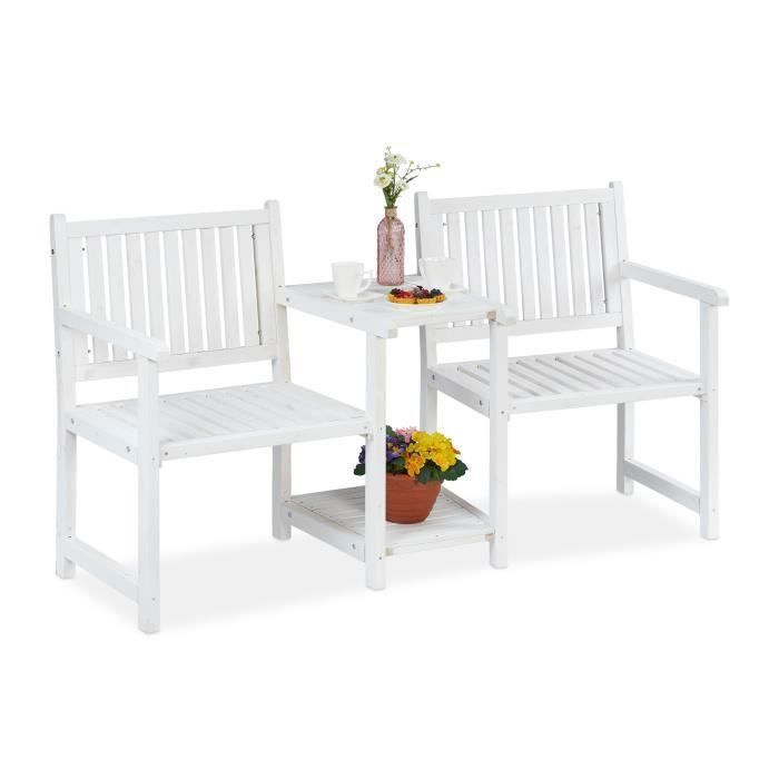 Banc de jardin avec table blanc - 10038649-0