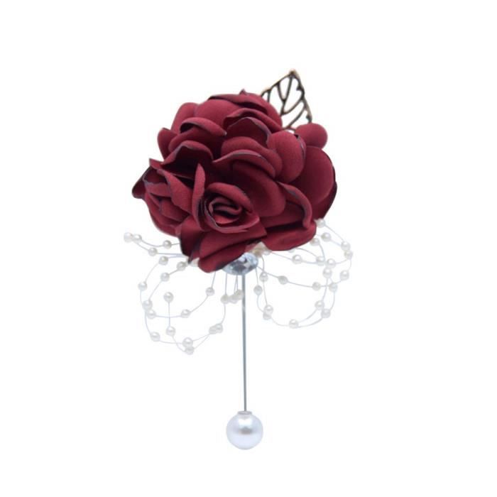 Boutonnière Mariage Fleur pour Hommme et Femme Perle Artificielle Tissu  Rouge Foncé Original Décoration de Maria - Cdiscount Maison