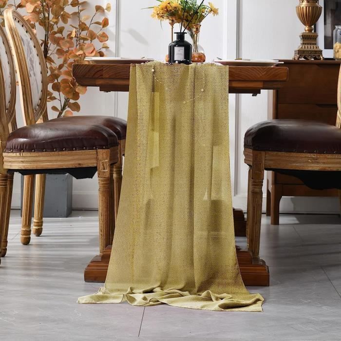 Jupe De Table En Mousseline De Soie Avec Perles 427 X 77 Cm - Gris/Vert Pour Mariage Et Fêtes