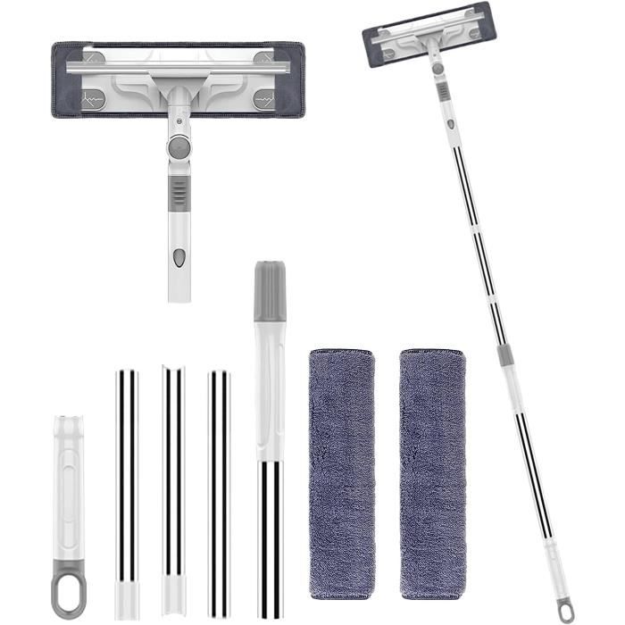 Kit Nettoyage Vitre Professionnel Télescopique 2,5 M - Raclette Silicone + Brosse Microfibre - Pour Fenêtres Et Voiture