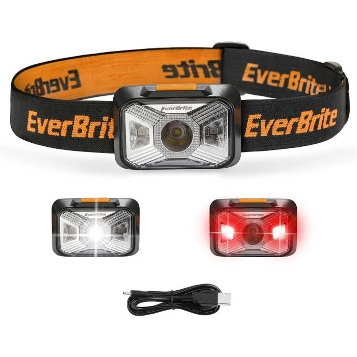 EverBrite Lampe Frontale Rechargeable USB Détecteur Mouvement - 350 LM 6 Modes - Blanche Et Rouge - Pêche Camping Randonnée