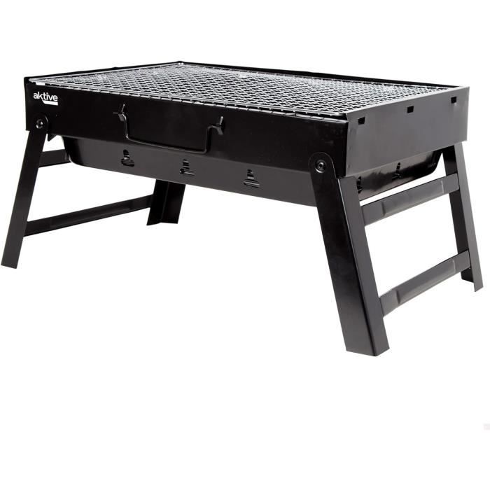 Barbecue Portable à Charbon Aktive - Grilles Inox Réglables, Parois Coupe-vent Et Roues Pour Transport Facile