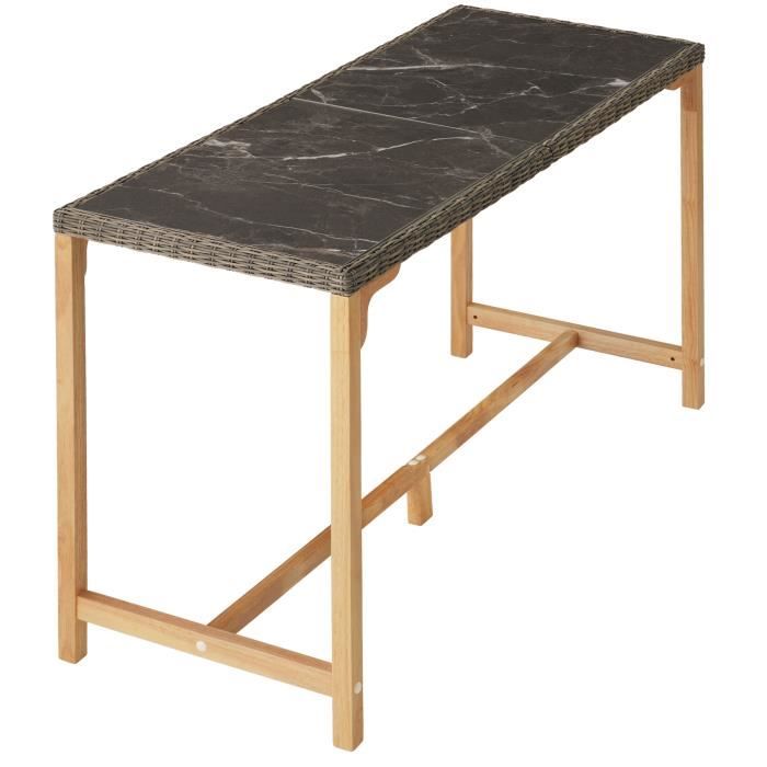 TECTAKE Table de bar en rotin LOVAS Résistant aux intempéries et aux rayons UV Plaques en grès cérame amovible - Marron Naturel
