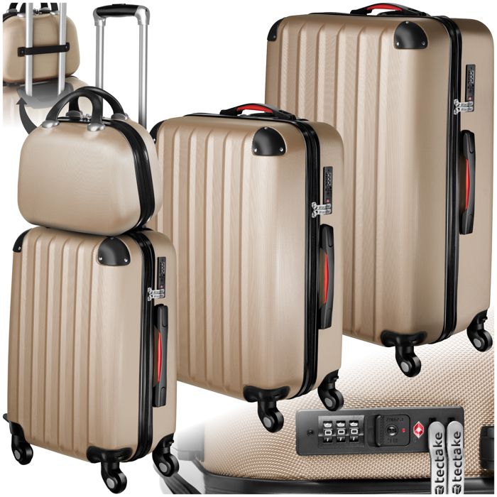 TECTAKE Set de 4 Valises Rigides de Voyage PUCCI (3 Valises + 1 Vanity) (XL L M) - Cadenas à Combinaison - Champagne