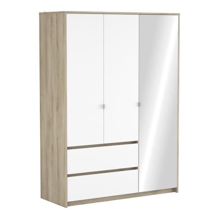 DEMEYERE Armoire 3portes + 2 tiroirs Décor chêne kronberg et blanc L 139,5 x P 55,2 x H 193