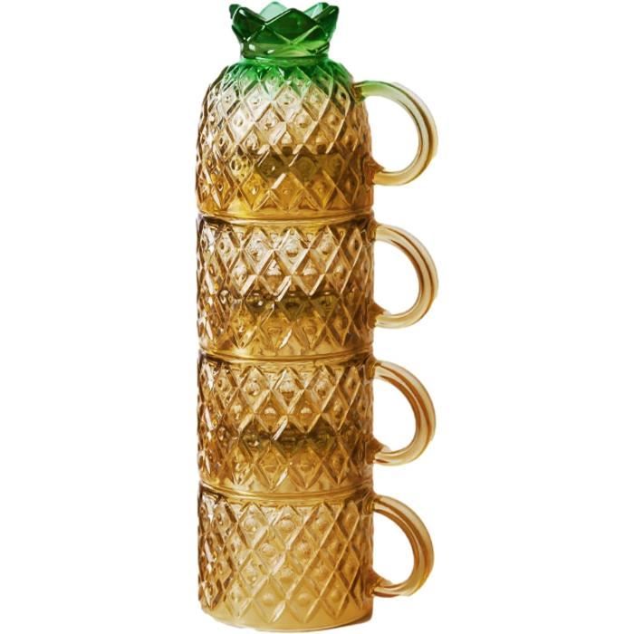 4 Verres à Cocktail Ananas En Verre Borosilicate 480ml - Avec Paille, Design Gaufré Pour Fêtes
