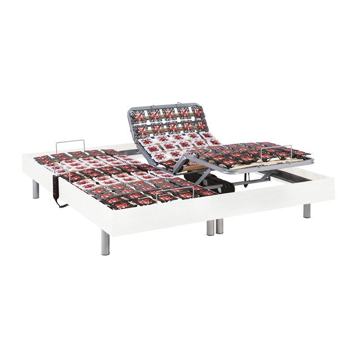 Sommier électrique de relaxation déco 2x78 plots - 2 x 90 x 200 cm - Blanc - NAFURI de YSMÉE