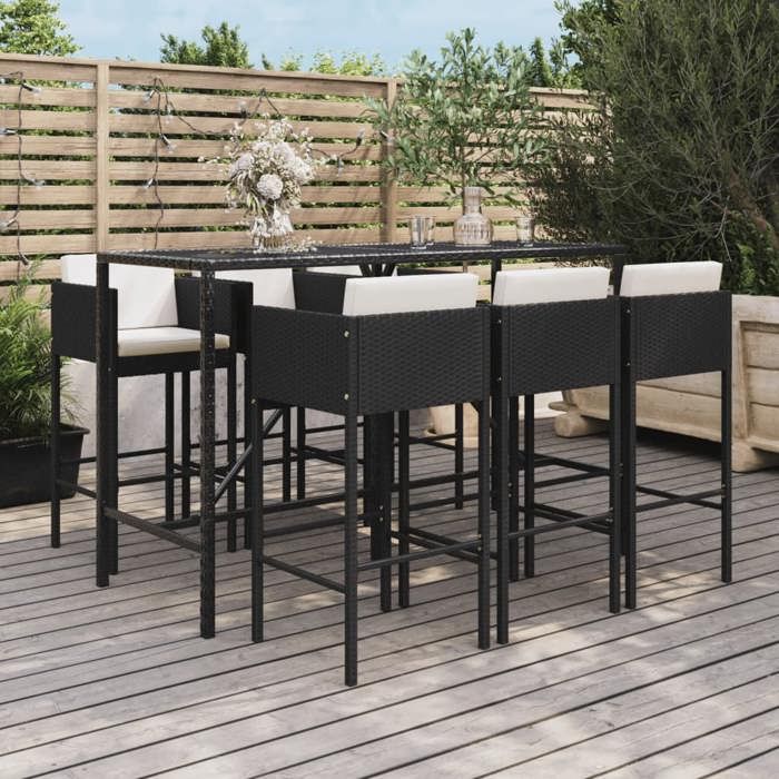 vidaXL Ensemble de bar de jardin 7 pcs Coussins poly rotin - vue 2