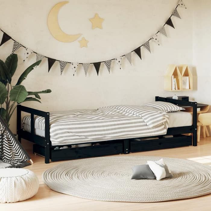 vidaXL Cadre de Lit pour Enfants avec Tiroirs Lit Simple avec Tête de Lit et Pied de Lit Meuble de Chambre Scandinave 834407