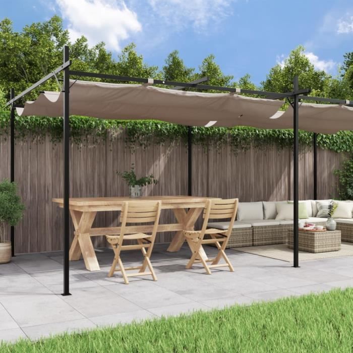 vidaXL Pergola avec toit rétractable taupe 589x292x230 cm 360121