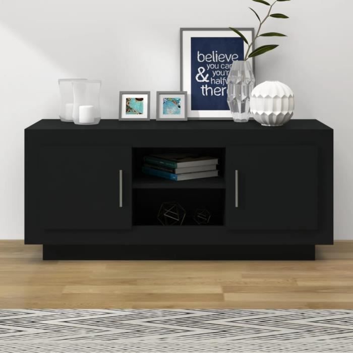 Meuble TV Homestyle4u En Bois Massif Noir – Style Industriel, 3 Portes Et 3 Tiroirs, 195 Cm