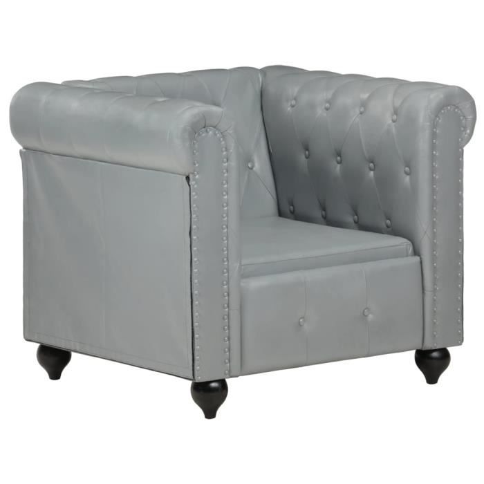 fauteuil chesterfield gris cuir véritable - vidaxl - relaxation - campagne - 1 place