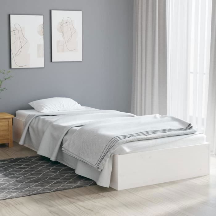 vidaXL Cadre de lit Blanc Bois massif 75x190 cm Petit simple 820063
