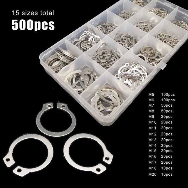 Coffret 225pcs Circlips Assortiment 18 Tailles - Circlips Internes Externes Bagues De Retenue