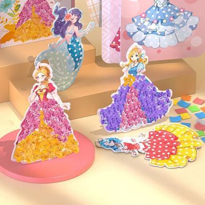 Kit DIY Princesse Poke Art - 700+ Carrés Tissu, 2 Bâtons, Activité Manuelle Enfants 4-12 Ans