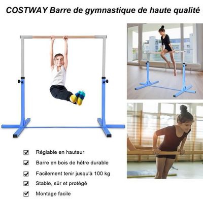 Barre De Gymnastique Enfants Réglable - 95-150cm En Métal Et Bois !