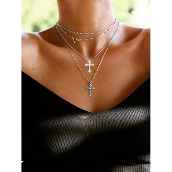 Bandmax Collier Homme Croix Chrétienne Acier Inoxydable/Noir