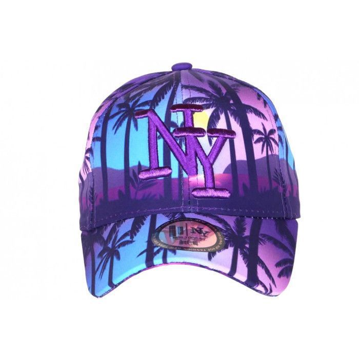 Casquette Baseball Violette Avec Imprimé Palmiers Tropical - Taille Unique - Neuve Avec étiquettes