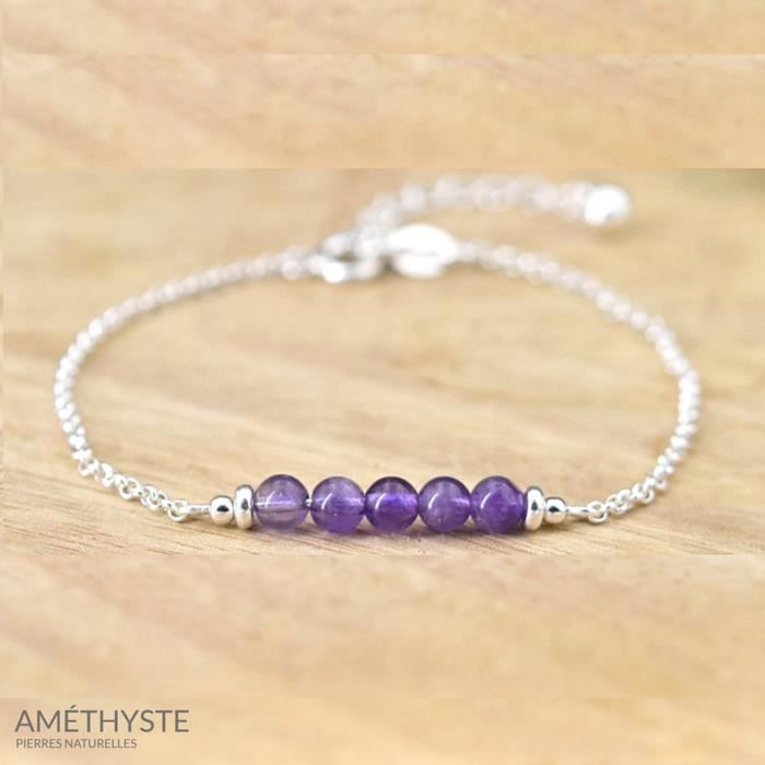 Bracelet En Argent Sterling 925 Avec Améthyste Naturelle - Marque Coquelicot Et Coccinelle - Neuf Avec étiquettes