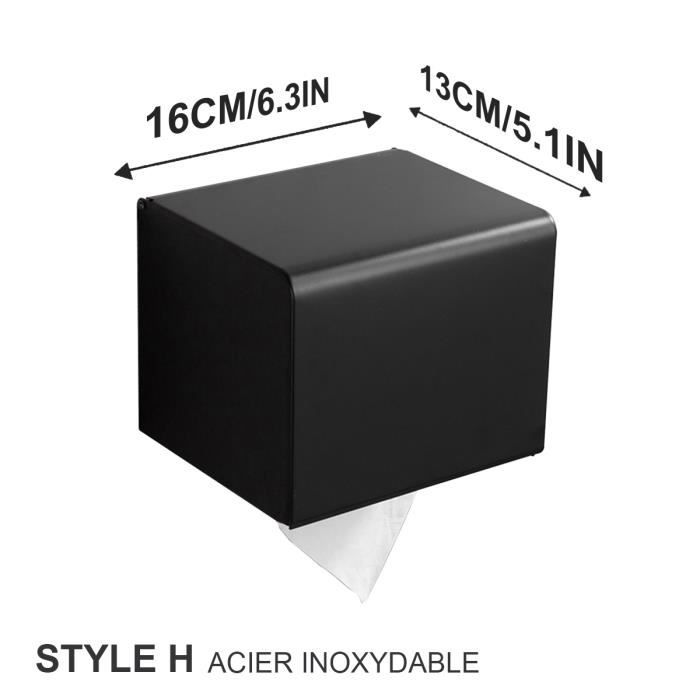 Distributeur Papier Toilette Fermé Inox Noir – Support Mural Étanche Avec Étagère, Pour Grands Rouleaux